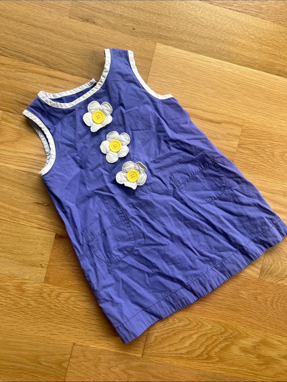 Mini Boden Purple Sleeveless Dress with White Flower Appliqués